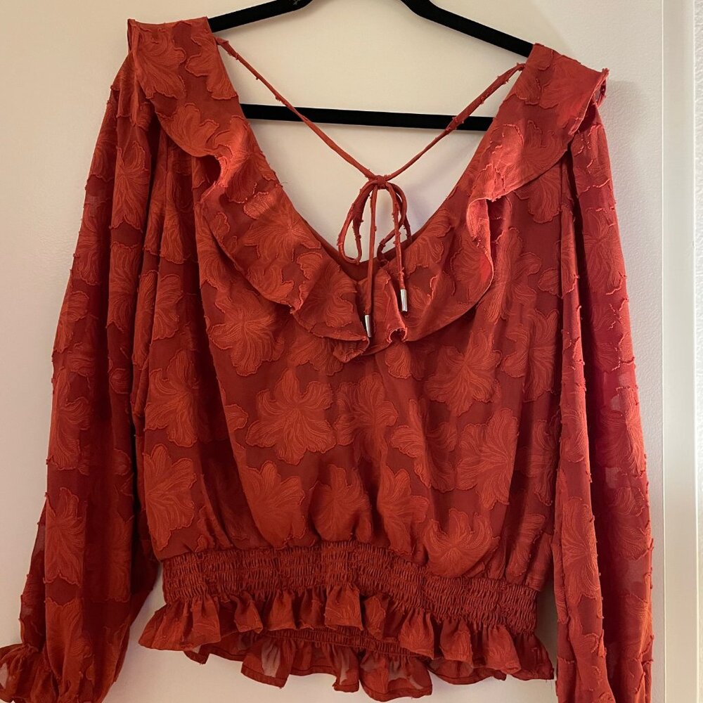 Anthropologie Textured Floral Blouse In Crimson - image 2